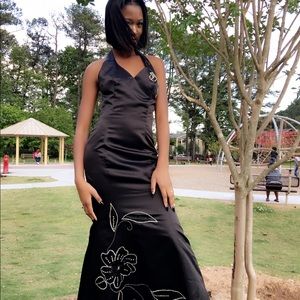 Silk prom dress embroidered